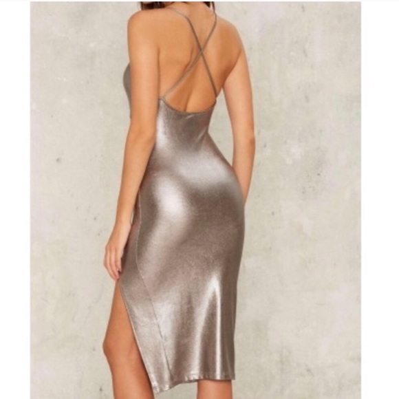 Nasty Gal Grey Sheen Body-con dress - Picture 2 of 4